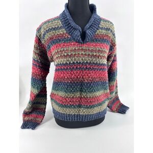 St Johns Bay vintage Striped Wool Blend Shawl Collar Pullover Sweater Small